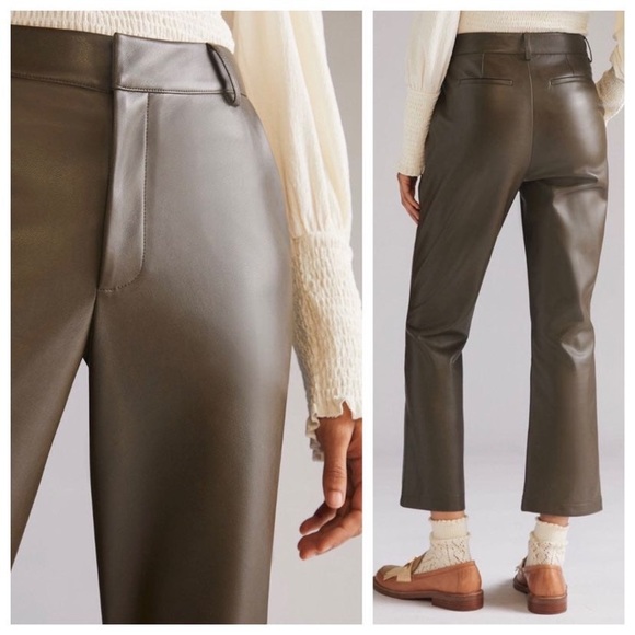 ANTHROPOLOGIE BRAND AVEC LES FILLES VEGAN Leather Cropped Flare Trousers - Picture 3 of 8